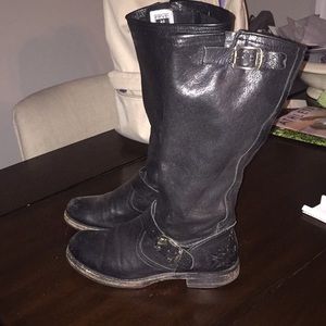 Frye Tall Black Leather Moto Boots